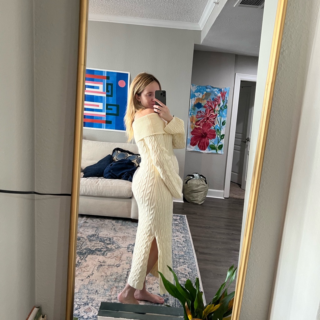 Worthcollective Off Shoulder Cable Knit Maxi Dress